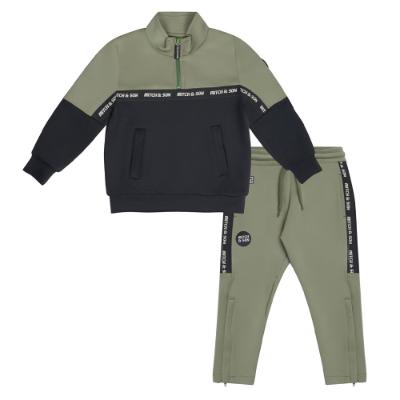 Picture of Mitch & Son JNR Calos Half Zip Tape Tracksuit - Khaki Green