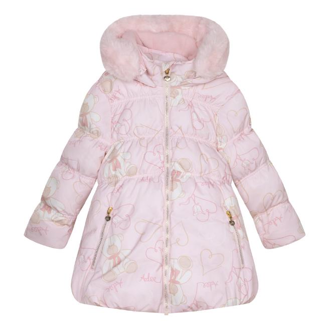 Picture of A Dee Abstract Teddy Collection Stella  Faux Fur Hooded Teddy Print Jacket - Baby Pink