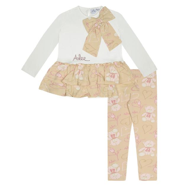 Picture of A Dee Abstract Teddy Collection Summer Teddy Print Bow Legging Set X 2 - Beige