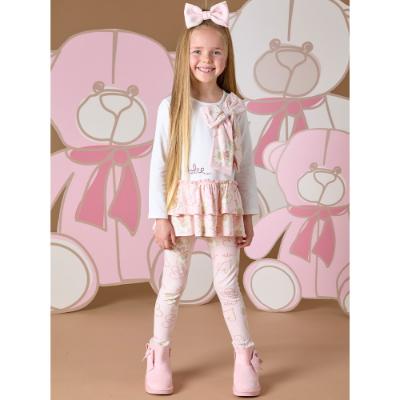 Picture of A Dee Abstract Teddy Collection Summer Teddy Print Bow Legging Set X 2 - Baby Pink