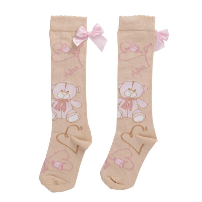 Picture of A Dee Abstract Teddy Collection Sloane Teddy Print Knee Socks - Beige