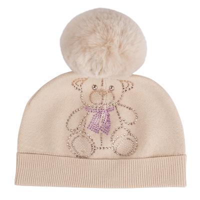 Picture of A Dee Abstract Teddy Collection Sabrina Knitted Pom Pom Teddy Hat - Beige