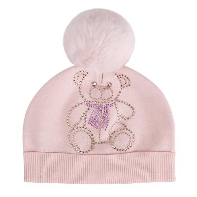 Picture of A Dee Abstract Teddy Collection Sabrina Knitted Pom Pom Teddy Hat - Baby Pink