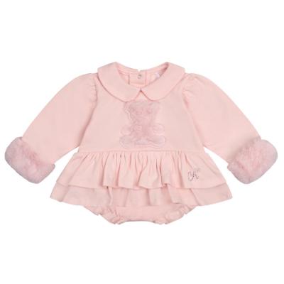 Picture of Little A Bear Hugs Collection Gia Faux Fur Bear Print Romper - Baby Pink
