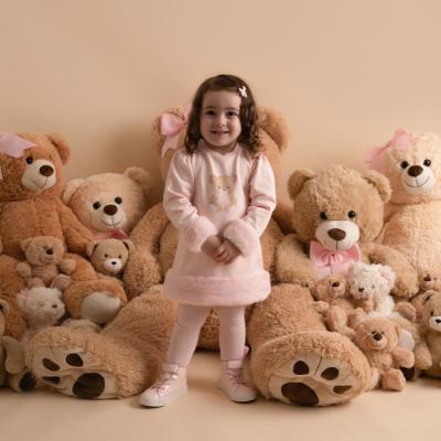 Picture of Little A Bear Hugs Collection Goldie Fur Detail Bear Dress - Baby Pink