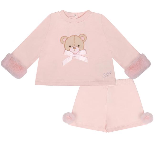 Picture of Little A Bear Hugs Collection Gigi Faux Fur Detail Short Set - Baby Pink