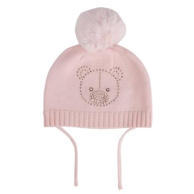 Picture of PRE ORDER Little A Bear Hugs Collection Glynne Bear Knitted Pom Pom Hat - Baby Pink