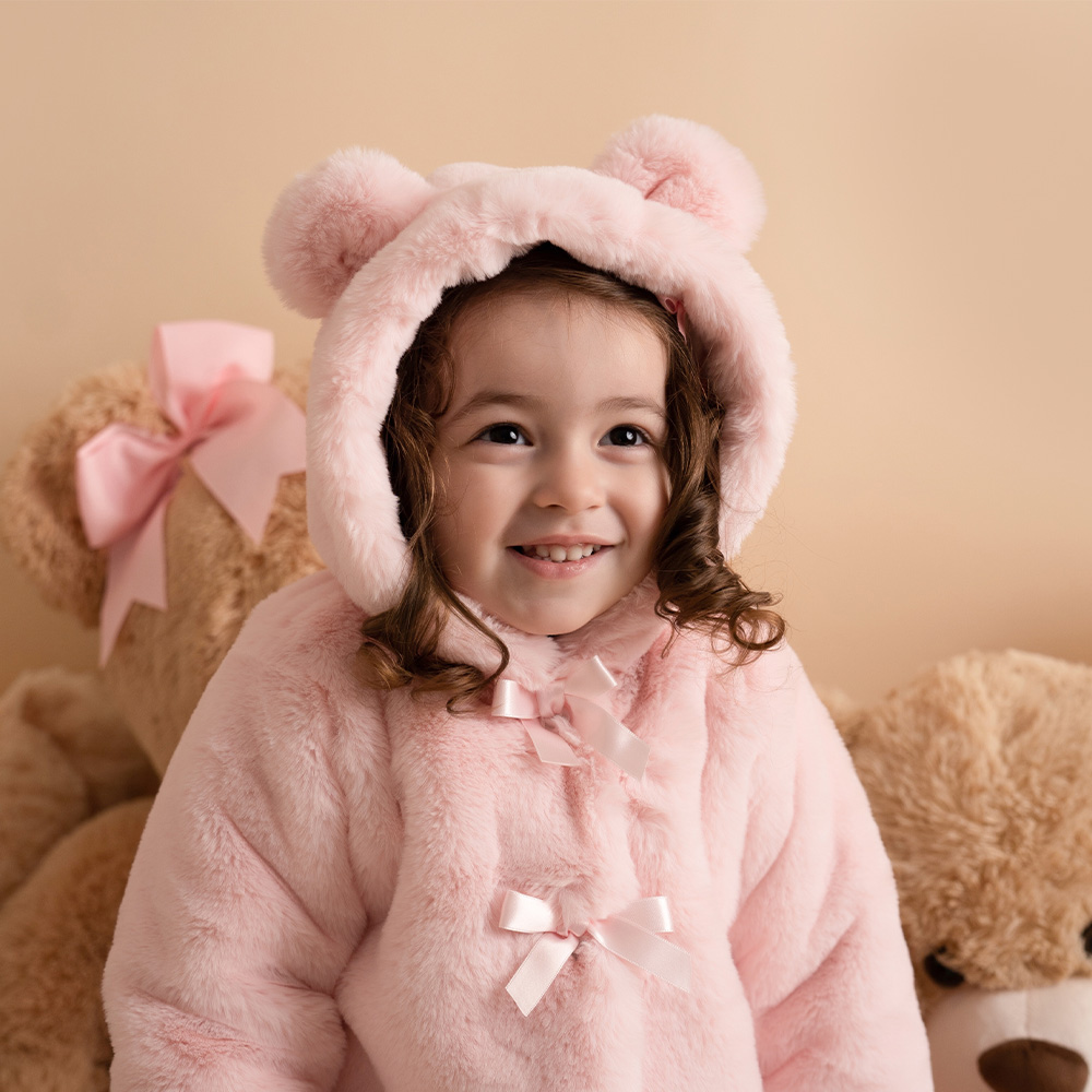 Baby pink teddy bear coat best sale