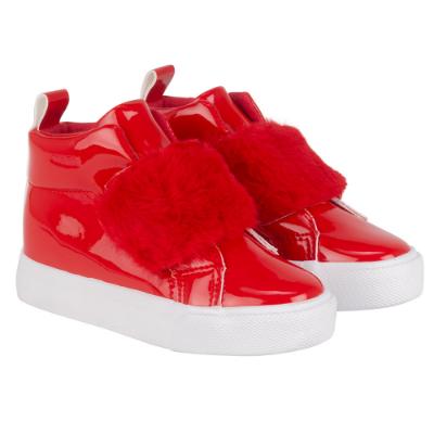Picture of PRE ORDER Little A Festive Hearts Collection Furever Faux Fur Strap High Top - Red