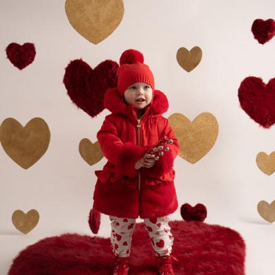 Picture of Little A Festive Hearts Collection Honey Faux Fur Frilled Jacket - Red