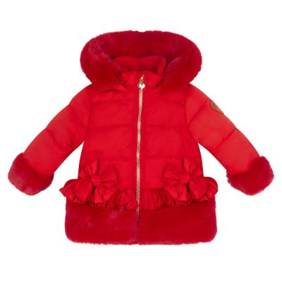 Picture of Little A Festive Hearts Collection Honey Faux Fur Frilled Jacket - Red