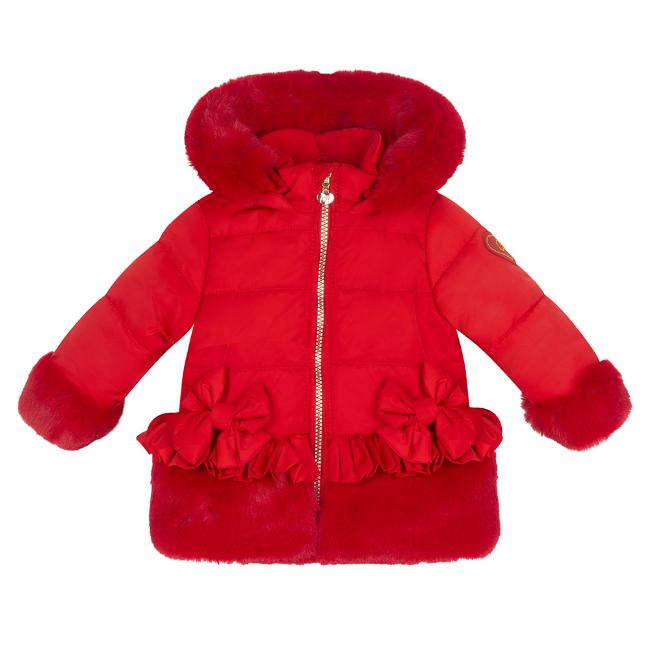 Picture of Little A Festive Hearts Collection Honey Faux Fur Frilled Jacket - Red