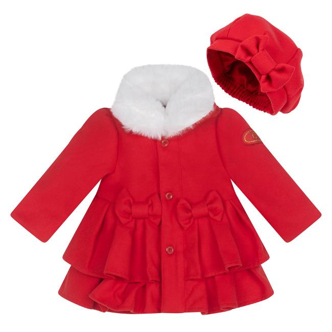 Picture of Little A Festive Hearts Collection Harper Felt Coat & Beret Set - Red