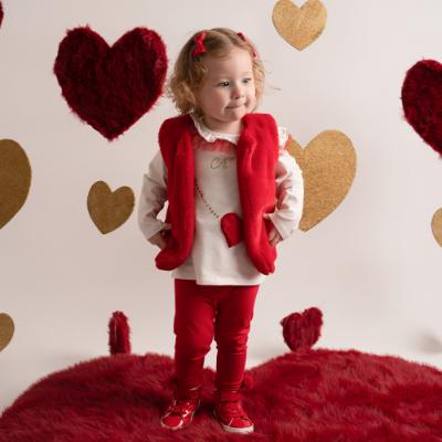 Picture of PRE ORDER Little A Festive Hearts Collection Hattie Faux Fur Gilet - Red