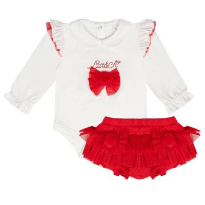 Picture of Little A Festive Hearts Collection Heidi Pom Pom Tulle Jam Pant Set - Snow White