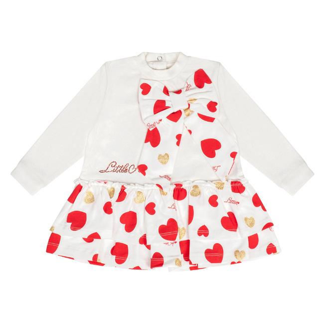 Picture of Little A Festive Hearts Collection Hannah Heart Print Bow Dress - Snow White