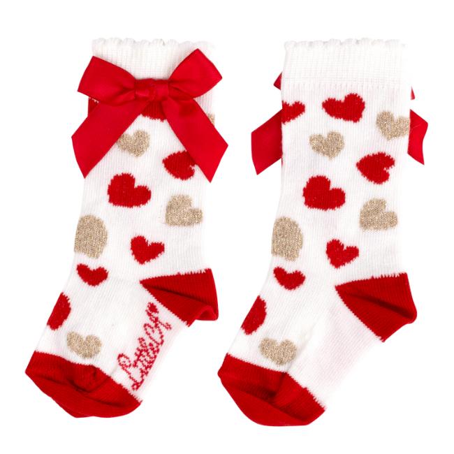 Picture of Little A Festive Hearts Collection Hayden Heart Print Knee Socks - Snow White