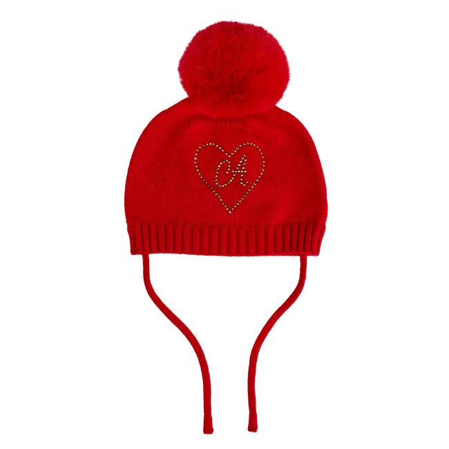 Picture of Little A Festive Hearts Collection Haven Heart Pom Pom Hat - Red