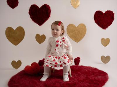 Picture of Little A Festive Hearts Collection Hannah Heart Print Bow Dress - Snow White