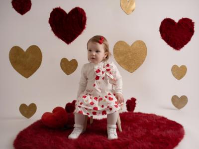 Picture of PRE ORDER Little A Festive Hearts Collection Hannah Heart Print Bow Dress - Snow White