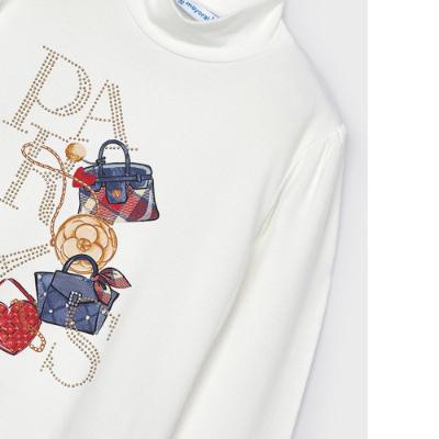 Picture of Mayoral Mini Girls Paris Handbag Turtleneck Top - Cream