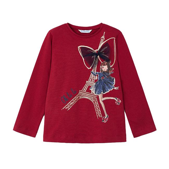 Picture of Mayoral Mini Girls Paris Eiffel Tower T-shirt - Dark Red