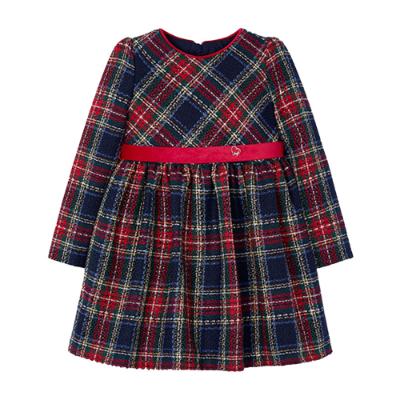 Picture of Mayoral Mini Girls Checked Boucle Dress - Navy