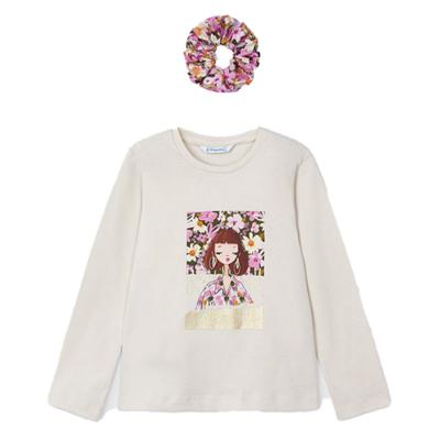 Picture of Mayoral Mini Girls Floral T-shirt & Scrunchie Set - Cream Pink