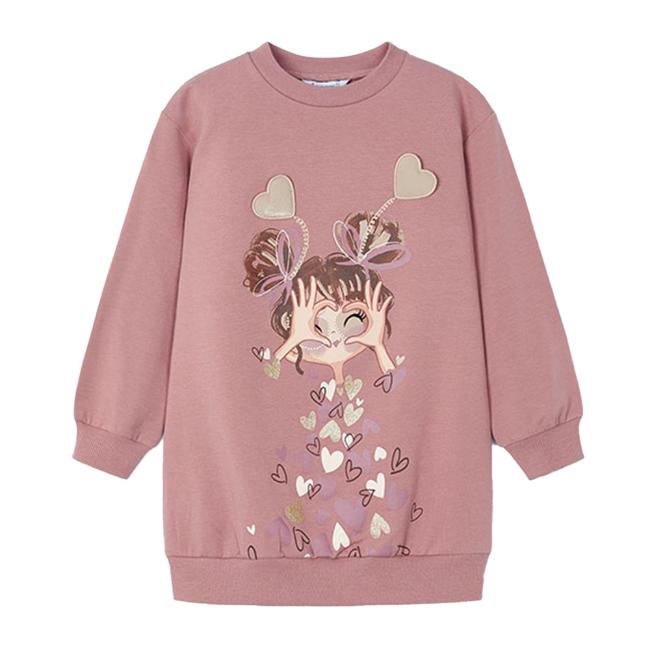 Picture of Mayoral Mini Girls Hearts Sweatshirt Dress - Pink