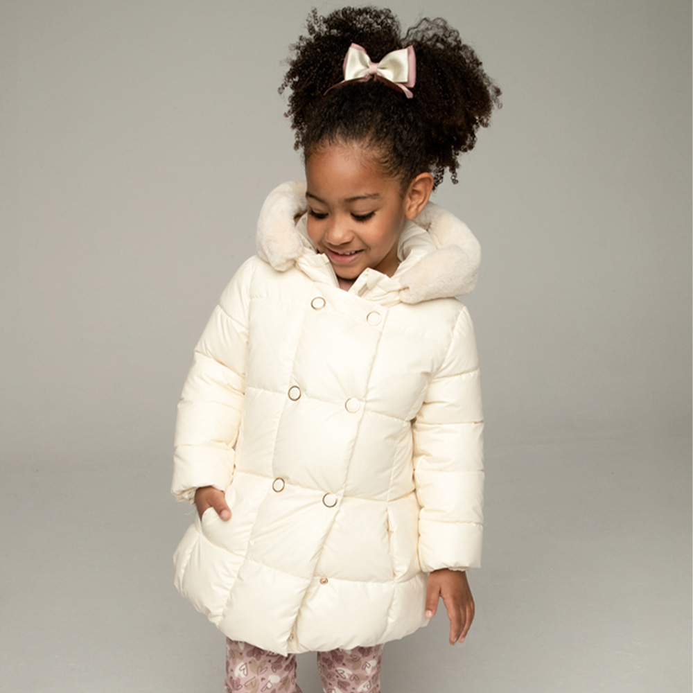 Mayoral Mini Girls Double Breasted Padded Coat Cream