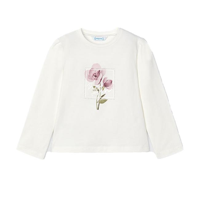 Picture of Mayoral Mini Girls Flower Portrait T-shirt - Cream Pink