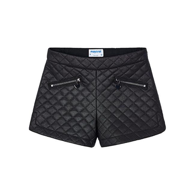 Picture of Mayoral Mini Girls Faux Leather Quilted Shorts - Black