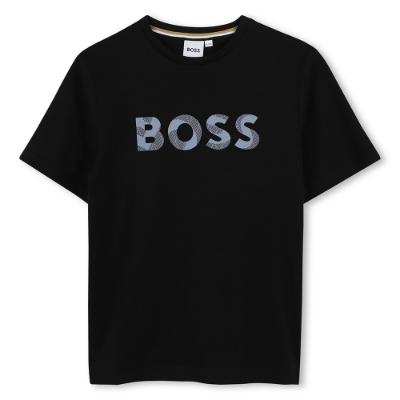 Picture of BOSS Boys Textured Logo T-shirt - Black