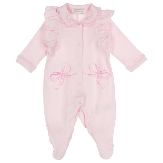 Picture of Monnalisa Bebe Girls Logo & Bow Babygrow - Pink