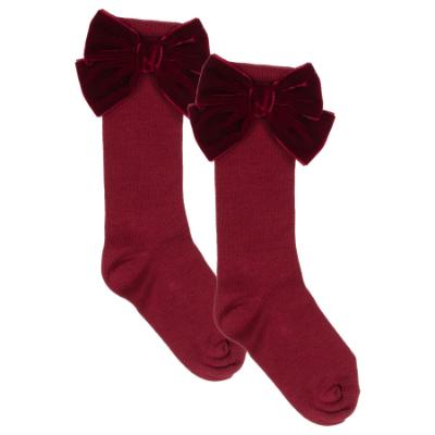 Picture of Meia Pata Extra Large Velvet Bow Knee Socks - Burgundy