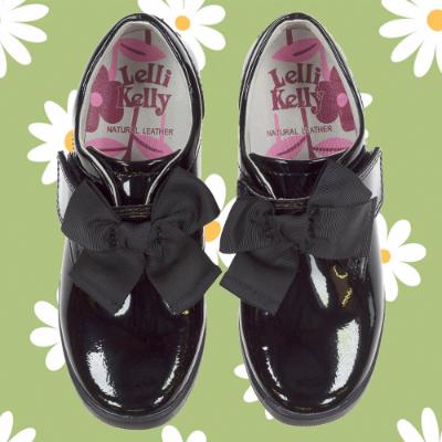 Picture of Lelli Kelly Girls Elizabeth Bow School Shoe F Fitting - Black Patent 
