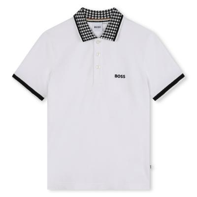 Picture of BOSS Boys Dogtooth Collar Polo Shirt - White