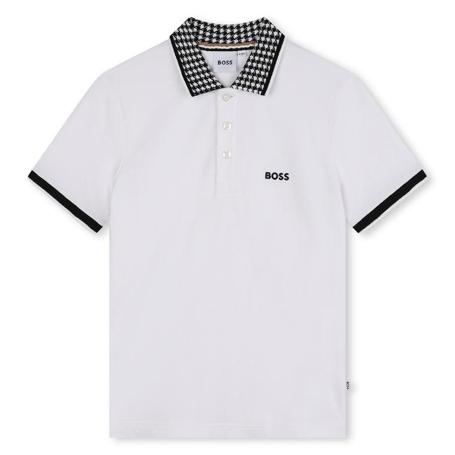 Picture of BOSS Boys Dogtooth Collar Polo Shirt - White