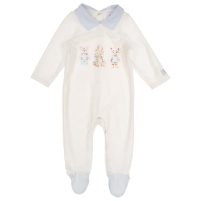 Picture of Jamiks Kids Baby Boys Tibo Bear Velour Babygrow - Ivory Blue