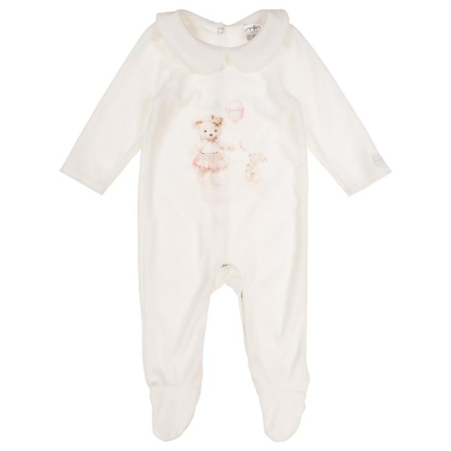 Picture of Jamiks Kids Baby Girls Alida Bear Velour Babygrow - Ivory Pink