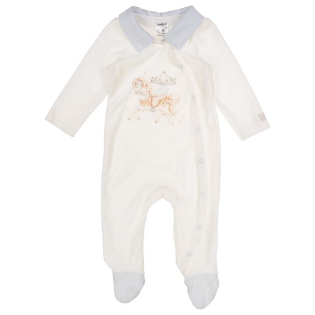 Picture of Jamiks Kids Baby Boys Carousel Front Opening Velour Babygrow - Ivory Blue 