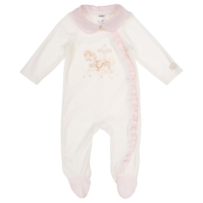 Picture of Jamiks Kids Baby Girls Carousel Velour Babygrow - Ivory Pink