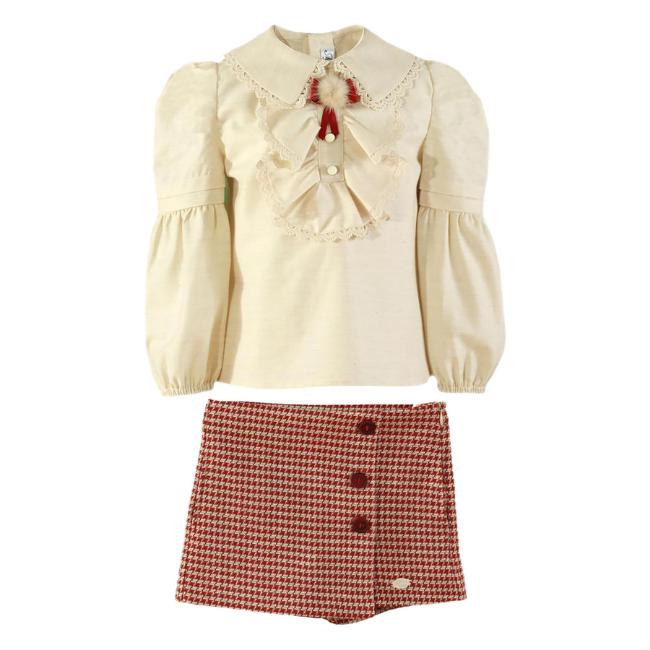 Picture of Miranda Girls Elizabeth Collection Blouse & Skort Set X 2  - Cream Burgundy