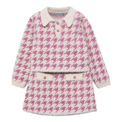 Picture of Abel & Lula Girls Winter Collection Houndstooth Top & Skirt Set - Pink Ivory