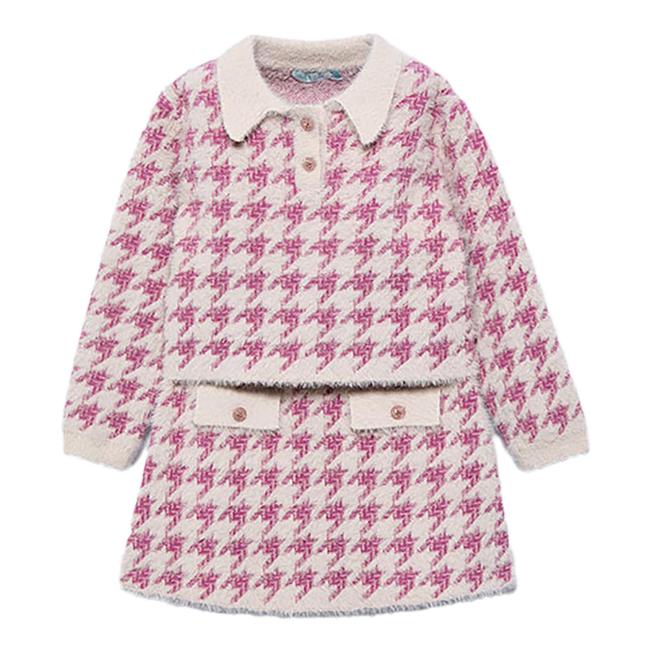 Picture of Abel & Lula Girls Winter Collection Houndstooth Top & Skirt Set - Pink Ivory