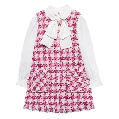 Picture of Abel & Lula Girls Winter Collection Houndstooth Pinafore Dress - Pink Ivory