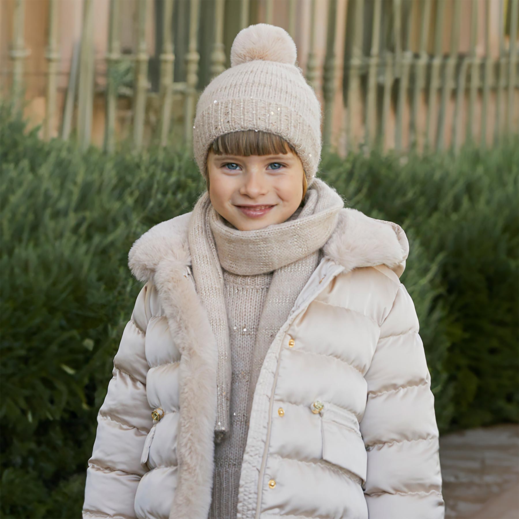 Abel Lula Girls Winter Collection Detachable Hood Puffer Coat Champagne Beige