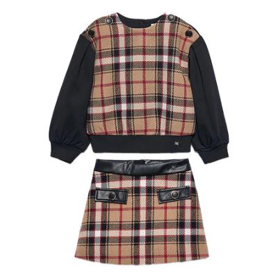 Picture of Abel & Lula Girls Winter Collection Check Sweater & Skirt Set X 2 - Beige Black