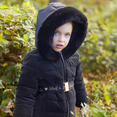 Picture of Abel & Lula Girls Winter Collection Logo Belted Coat - Black