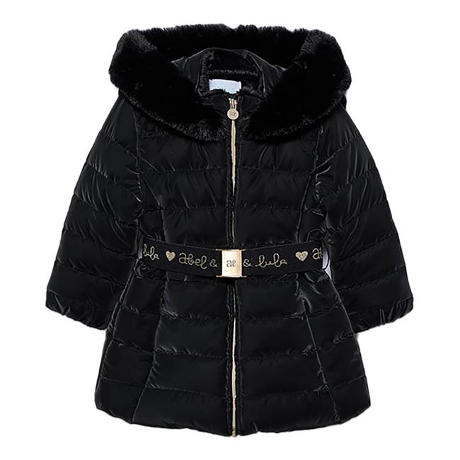 Picture of Abel & Lula Girls Winter Collection Logo Belted Coat - Black